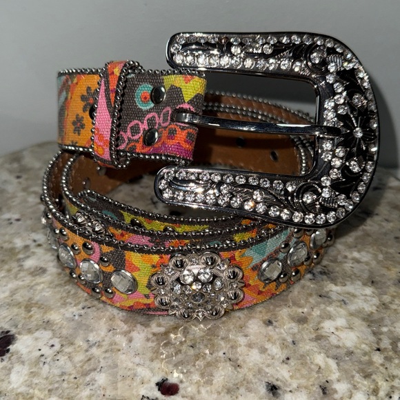 Blazin Roxx Multicolor Rhinestone Bling Embellished Western Leather Belt Size XL - Picture 14 of 15